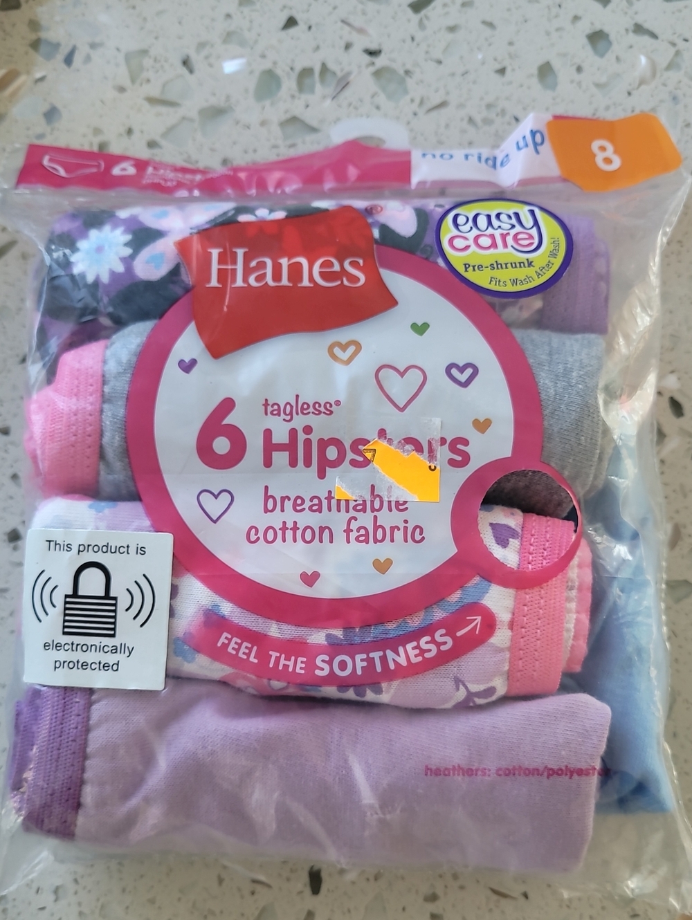 Hanes Girls Pink, Purple & Gray Cotton Tagless Hipsters - 6 Pack